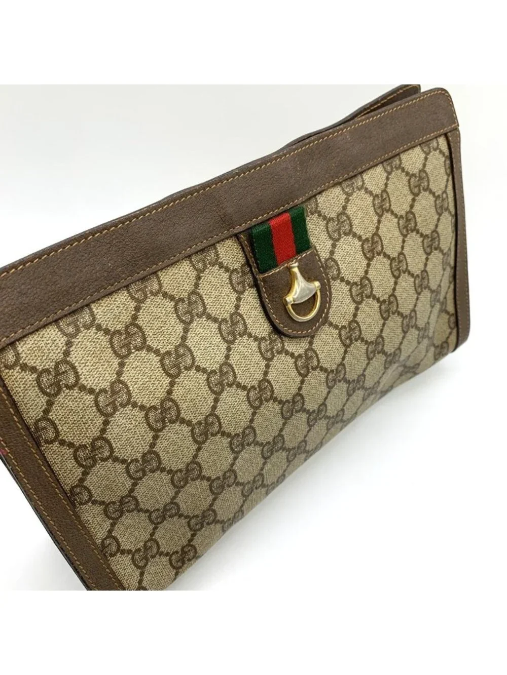 Gucci 014 56 Clutch GG Supreme Canvas Vintage Brown